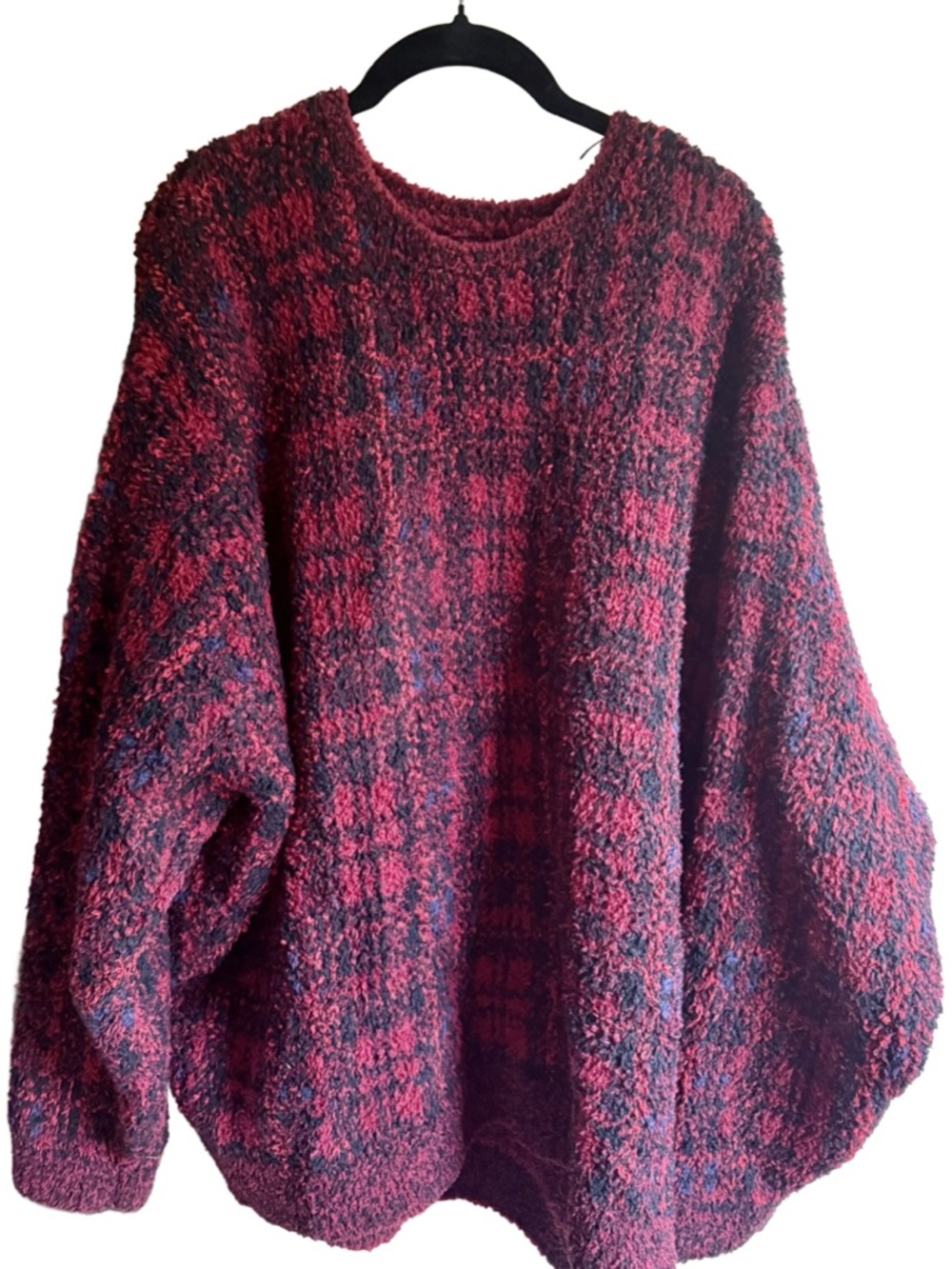 Skims Cozy Oversized Crewneck Pullover, Merlot Navy Plaid